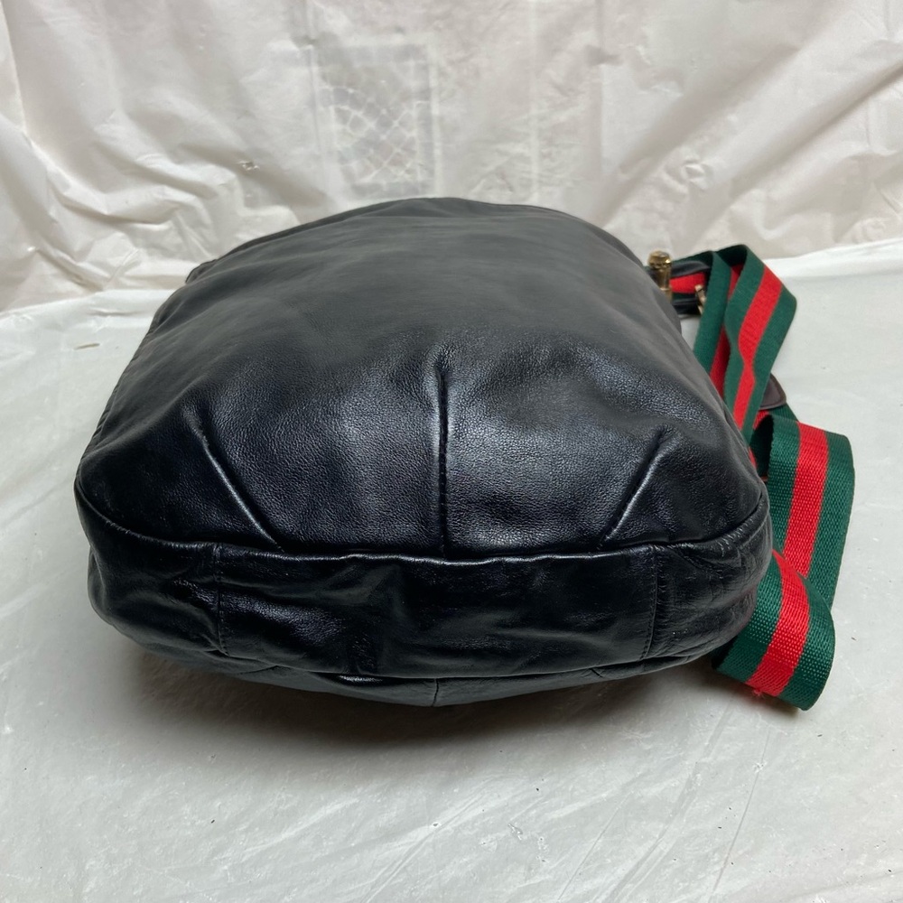 Vintage Gucci Italy Black Leather Drawstring Pouch w/Sherry Line Crossbody Strap - Picture 5 of 12